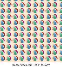 Padrão Repetitivo Contínuo de Bolas de Praia Segmentadas Multi-Coloridas Vibrantes em um Fundo Bege Suave