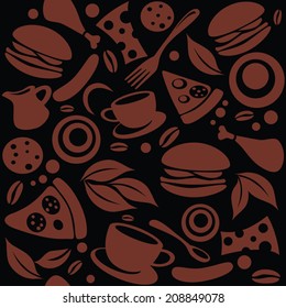 Seamless Restaurant Background Pattern, With Icons, Vector Illustration 