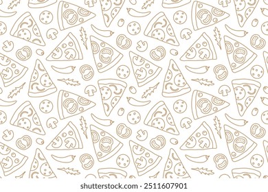 restaurante sem costura, menu, padrão italiano pizza- ilustração vetorial
