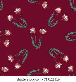 Seamless retro 1940s pattern in flowers of cute tulips. Vintage floral sea striped background for textile, wallpaper, pattern fills, covers, surface, print, gift wrap, scrapbooking, decoupage