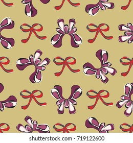 Seamless retro 1940s pattern in flowers of cute irises, ribbons. Vintage floral background for textile, wallpaper, pattern fills, covers, surface, print, gift wrap, scrapbooking, decoupage.