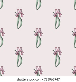 Seamless retro 1940s pattern in flowers of cute irises. Vintage floral background for textile, wallpaper, pattern fills, covers, surface, print, gift wrap, scrapbooking, decoupage.