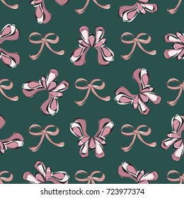 Seamless retro 1940s pattern in flowers of cute irises, ribbons. Vintage floral background for textile, wallpaper, pattern fills, covers, surface, print, gift wrap, scrapbooking, decoupage.