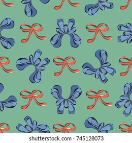 Seamless retro 1940s pattern in flowers of cute irises, ribbons. Vintage floral background for textile, wallpaper, pattern fills, covers, surface, print, gift wrap, scrapbooking, decoupage.