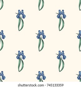 Seamless retro 1940s pattern in flowers of cute irises. Vintage floral background for textile, wallpaper, pattern fills, covers, surface, print, wrap, scrapbooking, decoupage. 