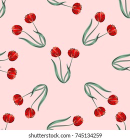 Seamless retro 1940s pattern in flowers of cute tulips. Vintage floral background for textile, wallpaper, pattern fills, covers, surface, print, wrap, scrapbooking, decoupage. 