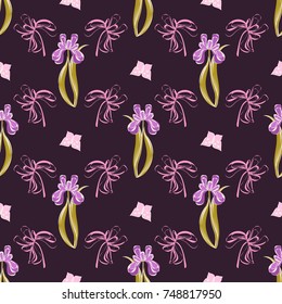 Seamless retro 1940s pattern in flowers of cute irises. Vintage floral background for textile, wallpaper, pattern fills, covers, surface, print, gift wrap, scrapbooking, decoupage.