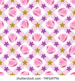 Seamless retro 1940s pattern in flowers of cute tulips. Vintage floral background for textile, wallpaper, pattern fills, covers, surface, print, gift wrap, scrapbooking, decoupage.