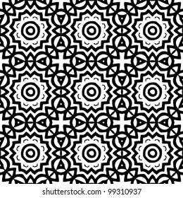Seamless retro abstract ornamental black and white pattern background vector illustration