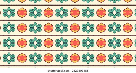 Seamless Retro Abstract Pattern with Green and Orange Accents