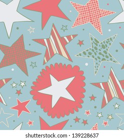 Seamless retro abstract pattern with stars. Starry decorative drawn background. Doodle cute texture