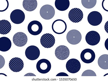 Seamless retro abstract poster on a white background. Circles, dots, rings. Simple design.