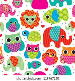 Seamless retro animals kids pattern wallpaper background in vector