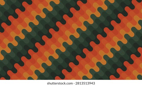 Seamless Retro Autumn Diagonal Rounded Zig Zag Wave Pattern Vector Background