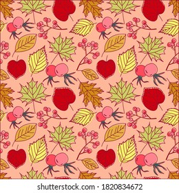 Seamless retro autumn leaf background pattern in vector with line style Vector illustration background