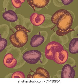 seamless retro background with apricot, peach and plum