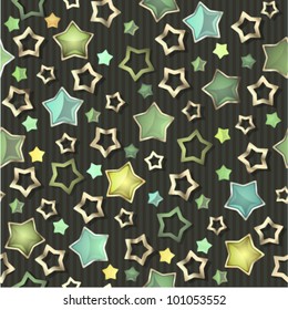 Seamless retro background. Colorful glossy and gold stars. (vector)