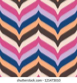 Seamless retro background, curved and pointed chevron in ikat weave pattern