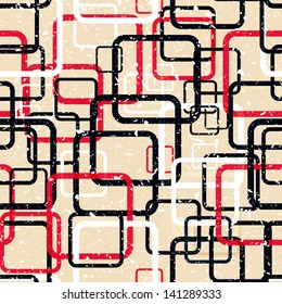 Seamless retro background with rounded squares and grunge texture, vector illustration