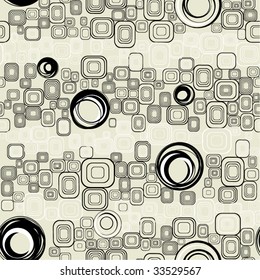 Seamless retro background from squares and circles.