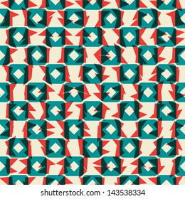 Seamless retro background with squares, triangles and stripes, vector illustration