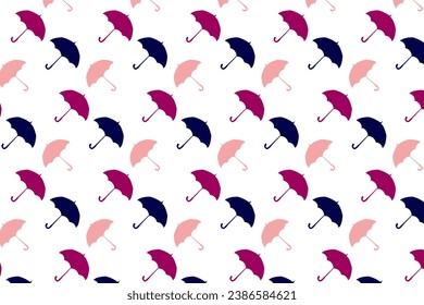 Seamless retro background, various colorful umbrellas on white. Vector.