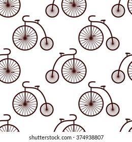 Seamless retro bicycle pattern. Vintage transport illustration. Old bike background.