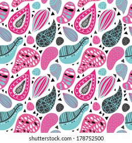 Seamless retro blossom in abstract bright pink and blue illustration, background pattern in vector 