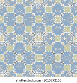 seamless  retro blue and green pattern, good for paper craft, interior design, and many more.tile pattern textured vintage mosaic background.
