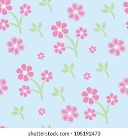 Seamless retro blue ornamental pattern with flowers, vector illustration