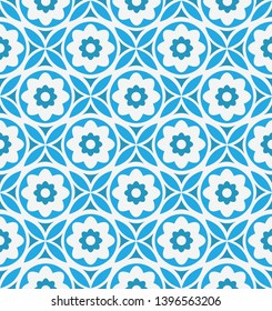 seamless retro blue  pattern with flowers and leaves