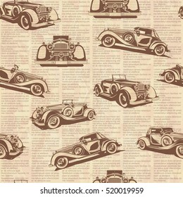 Seamless retro car old newspaper background.