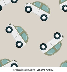 Seamless retro car pattern on beige background
