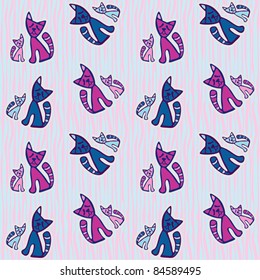 Seamless retro Cats kids pattern wallpaper background in vector