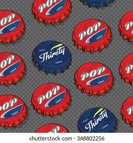 Seamless Retro / Classic Popular Bottle Caps Background Pattern in Vector
