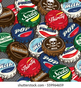 Seamless Retro / Classic Popular Bottle Caps Background Pattern in Vector 