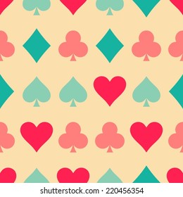 Seamless retro colorful pattern with playing card symbols