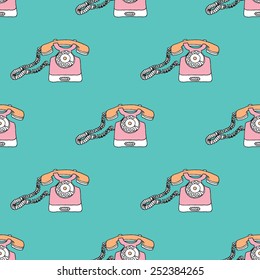 Seamless retro colorful telephone vintage objects series illustration background pattern in vector