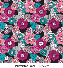 Seamless retro colourfull flower pattern in vector