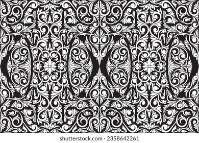 Seamless retro decorative drawn black and white pattern
