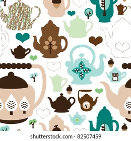 Seamless retro design tea pot china pattern background in vector