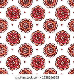 Seamless retro doodle terracotta pattern, simple vector background.