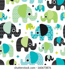 Seamless retro elephant baby boy pattern wallpaper background in vector 