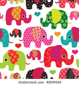 Seamless retro elephant kids pattern wallpaper background in vector