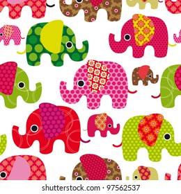 Seamless retro elephant kids pattern wallpaper background in vector