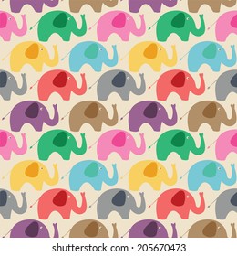 Seamless Retro Elephant Pattern