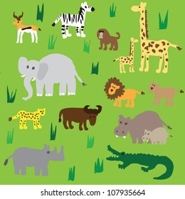 Seamless retro fifties african zoo animals pattern