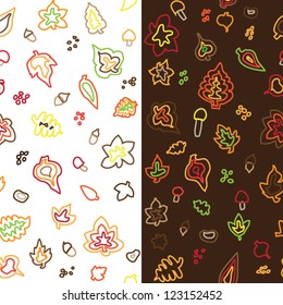 Seamless retro fifties stroke autumn leaves pattern