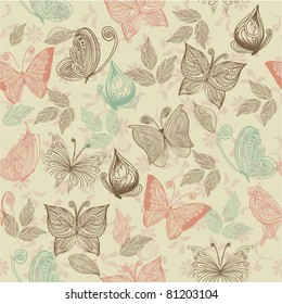 seamless retro floral background with butterflies