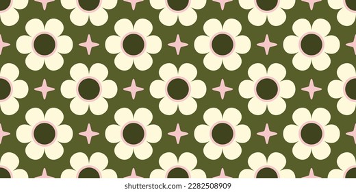 seamless retro floral pattern background wallpaper green and pink